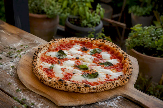 Close-up of authentic Neapolitan Margherita pizza with traditional toppings