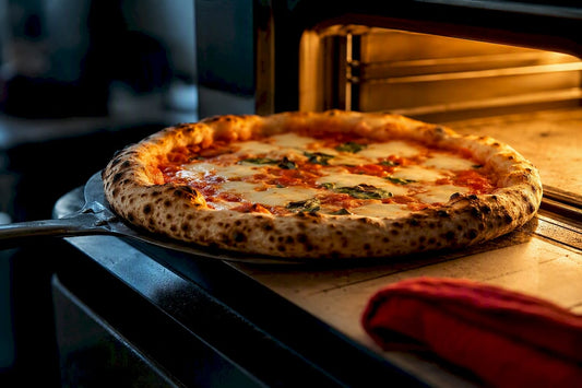 Neapolitan pizza with raised airy cornicione