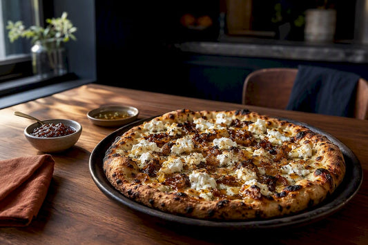 Goat cheese pizza with figs and honey