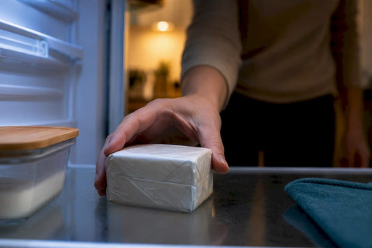 Wrapped fresh yeast stored inside refrigerator