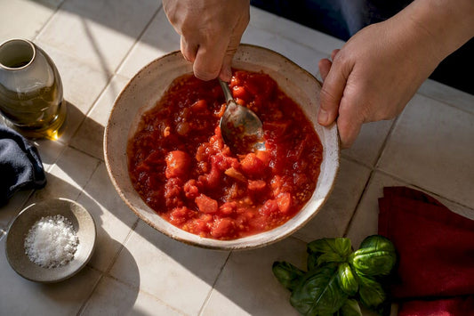 Fresh raw tomato pizza sauce in bowl