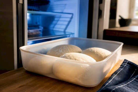 Dough balls resting for cold fermentation
