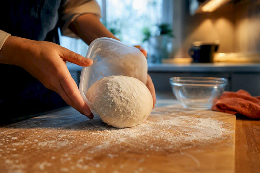 Hands gently defrosting pizza dough