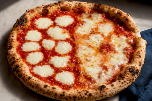 Pizza showing contrasting mozzarella melts