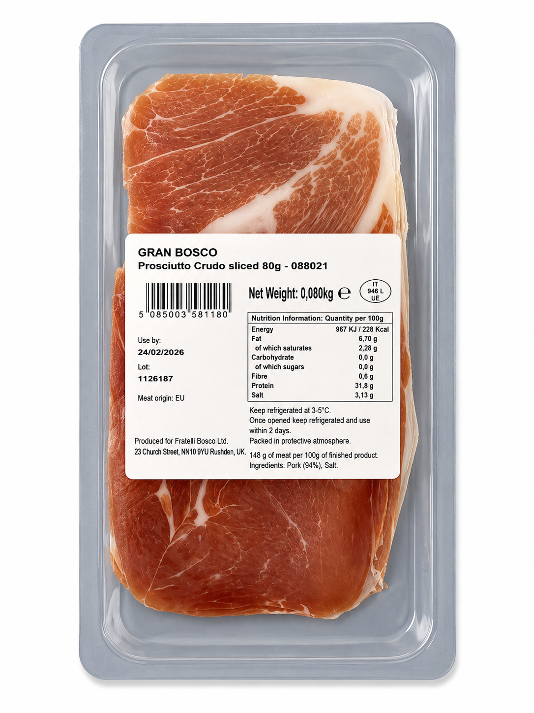 Italian Prosciutto Crudo – Authentic Dry-Cured Ham 80g