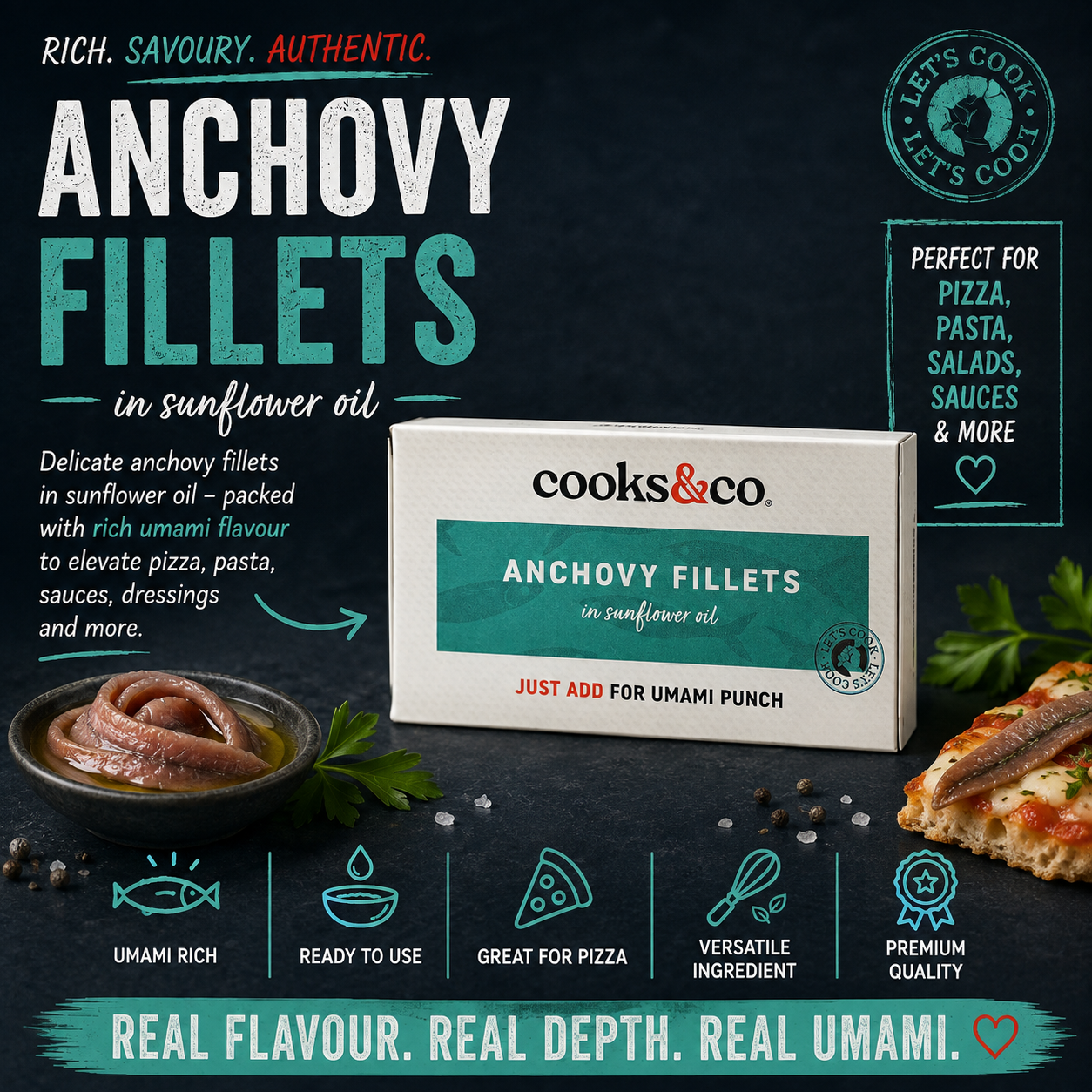 Cooks&Co Anchovy Fillets in Sunflower Oil – 50g