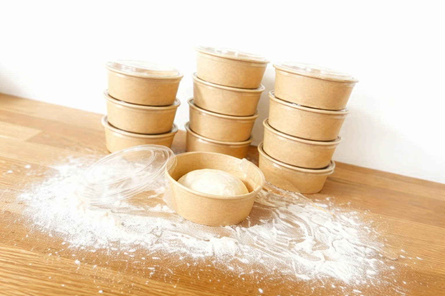 Dough Dorks sustainable kraft paper proofing pots with dough balls