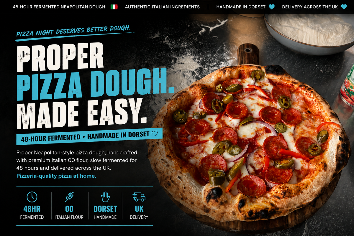 48-hour fermented Neapolitan pizza dough with pepperoni and jalapeño pizza, handmade in Dorset by Dough Dorks.