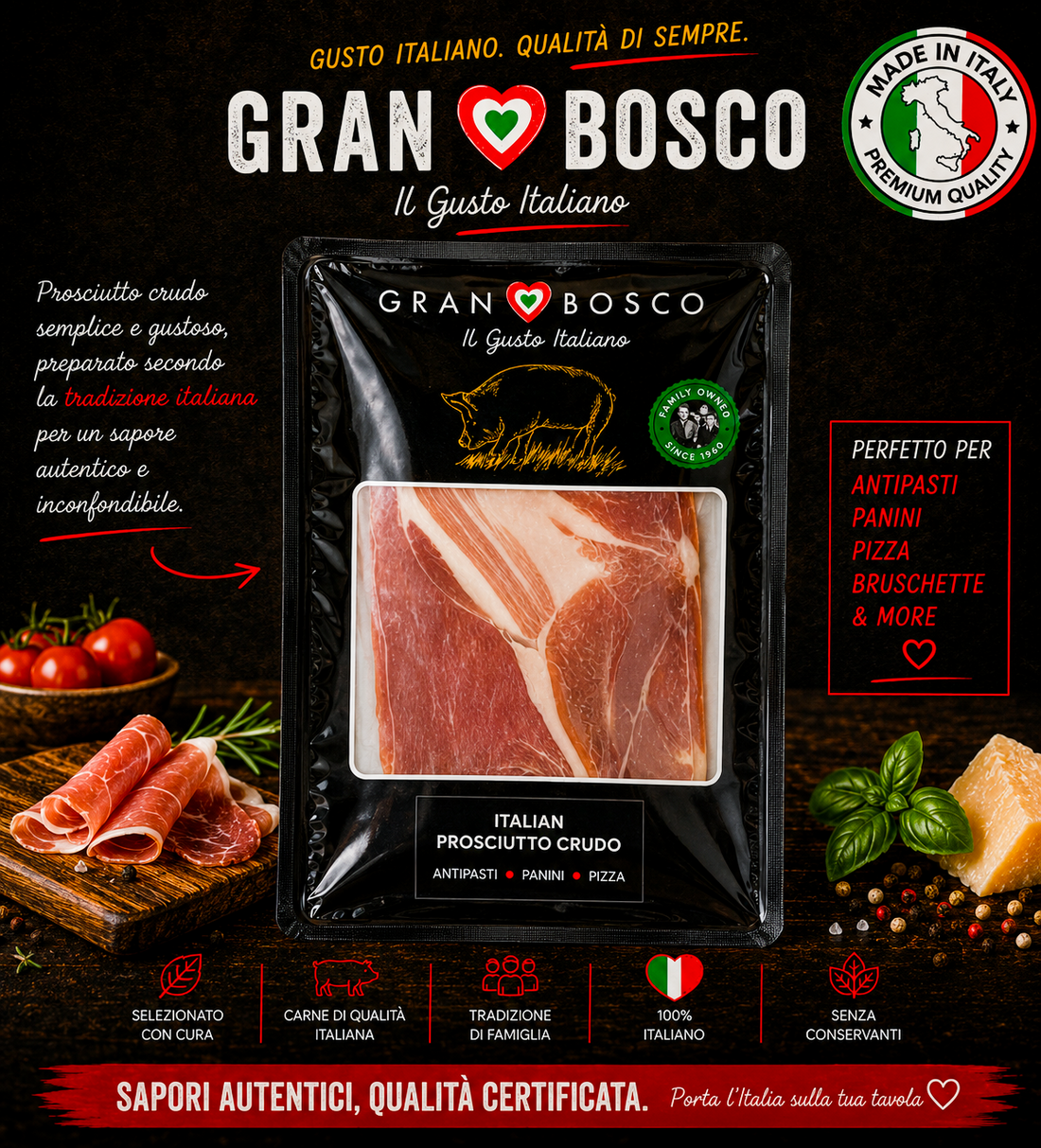 Italian Prosciutto Crudo, dry-cured ham 80g - Dough Dorks