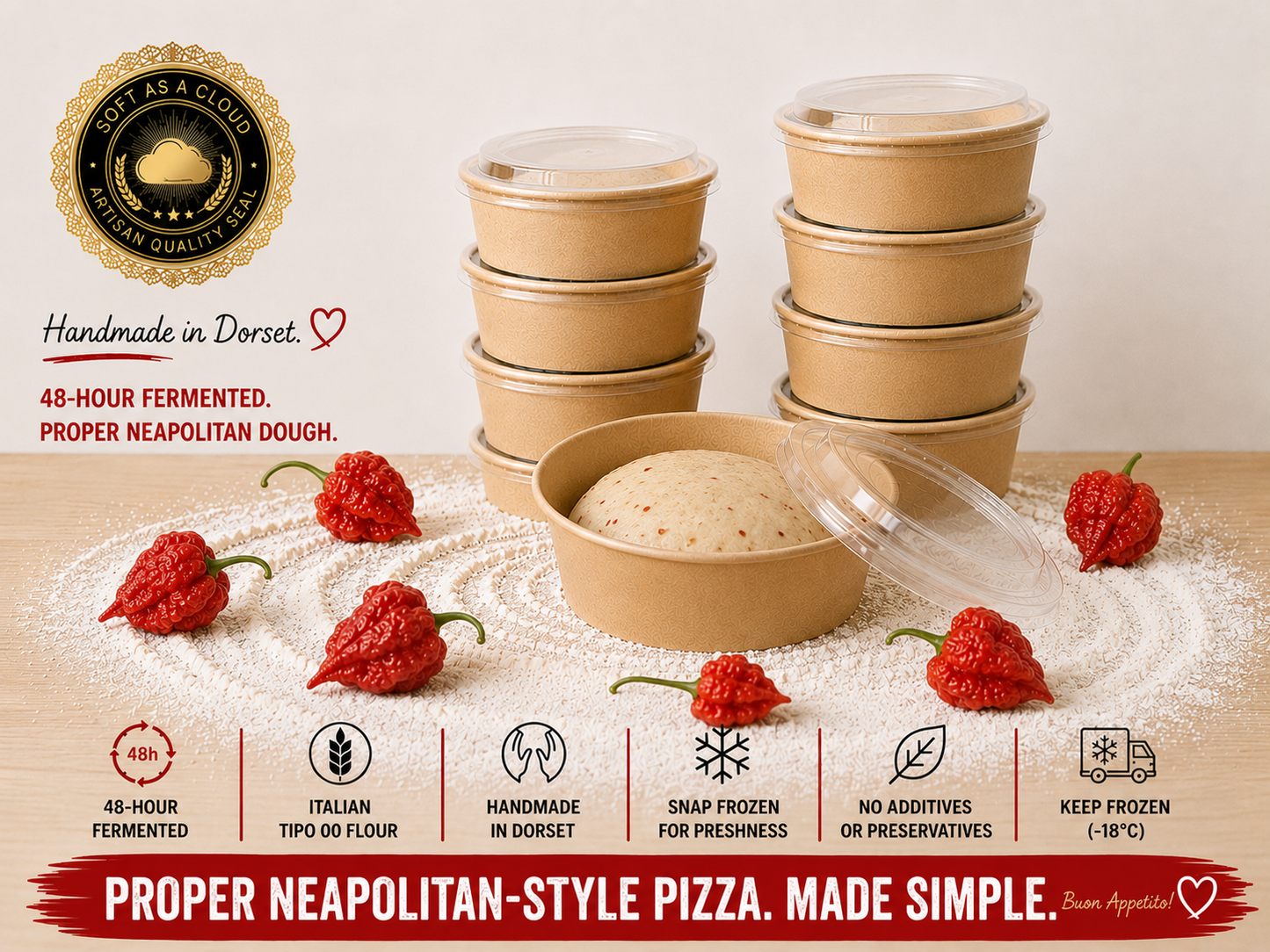 Carolina Reaper Chilli Dough - Ready Made Neapolitan Pizza Dough Balls